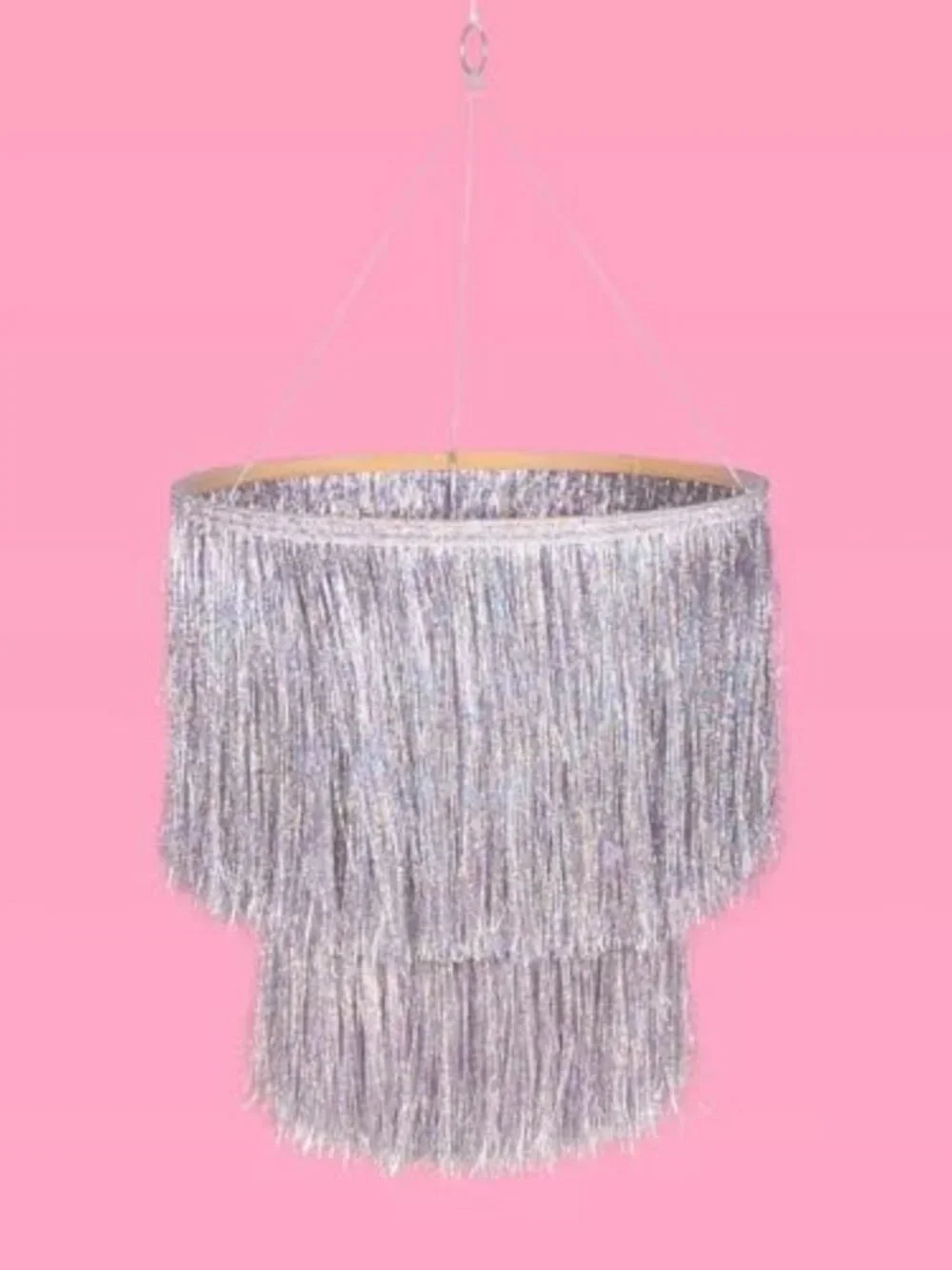Iridescent Silver Foil Fringe Tinsel Chandelier | 16